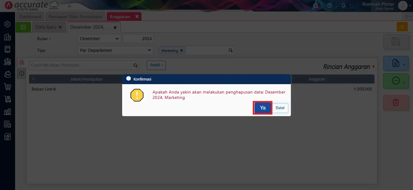 cara membuat dan menghapus anggaran